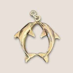 Vintage Sterling Silver Kissing Dolphin Pendant Charm 1.8g .75x.75 Inches
